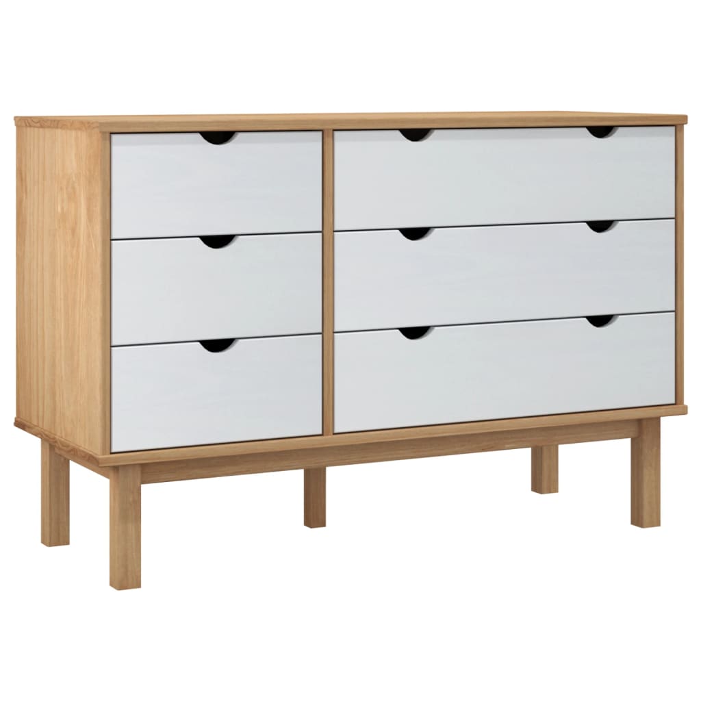 kommode OTTA 111x43x73,5 cm massivt fyrretræ brun og hvid