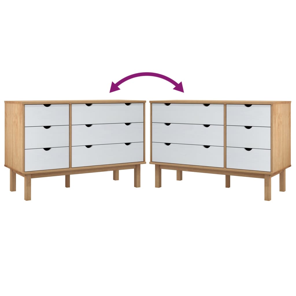 kommode OTTA 111x43x73,5 cm massivt fyrretræ brun og hvid
