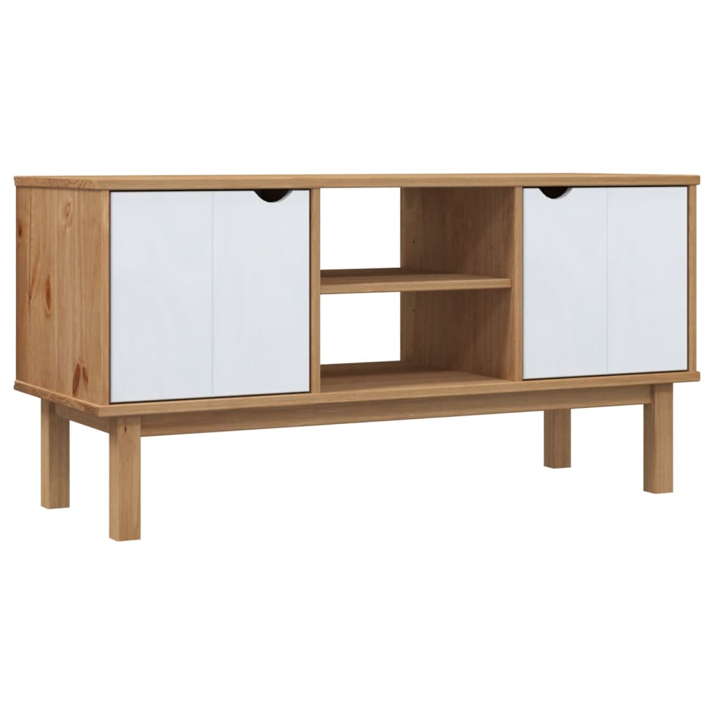 tv-skab OTTA 113,5x43x57 cm massivt fyrretræ brun og hvid