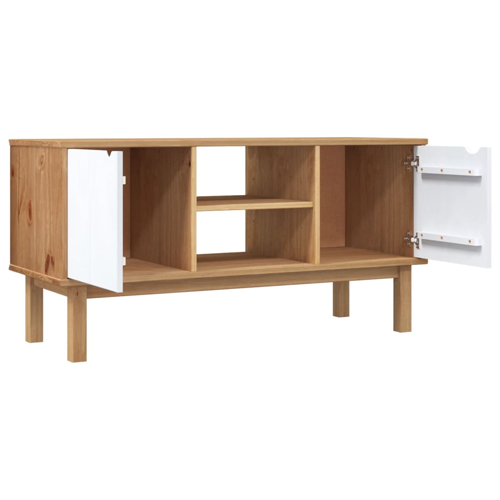 tv-skab OTTA 113,5x43x57 cm massivt fyrretræ brun og hvid