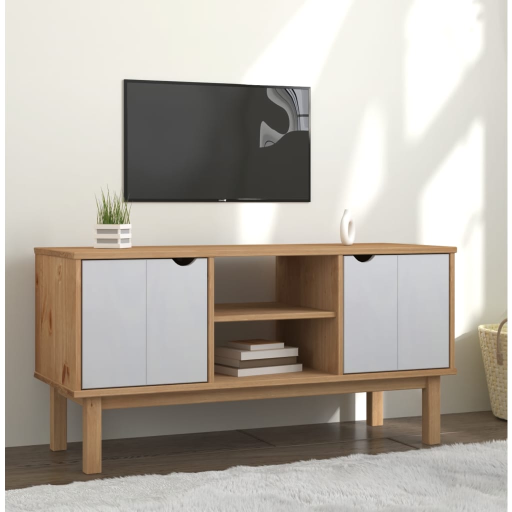 tv-skab OTTA 113,5x43x57 cm massivt fyrretræ brun og hvid