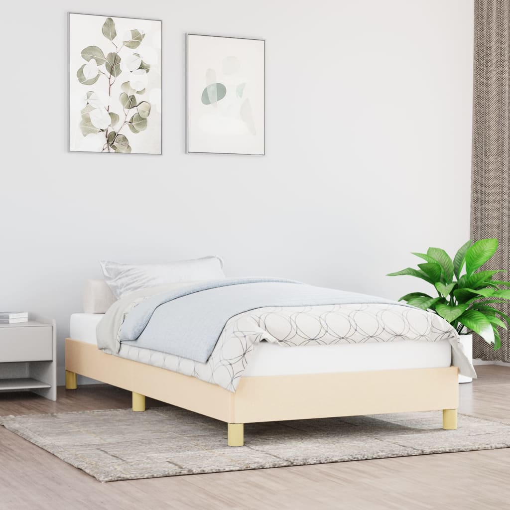 sengeramme uden madras 90x190 cm stof cremefarvet