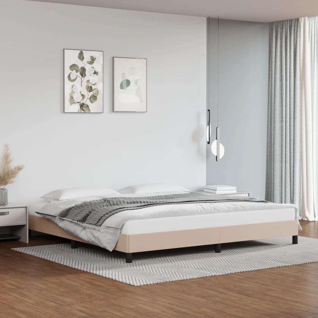 sengeramme 200x200 cm kunstlæder cappuccinofarvet