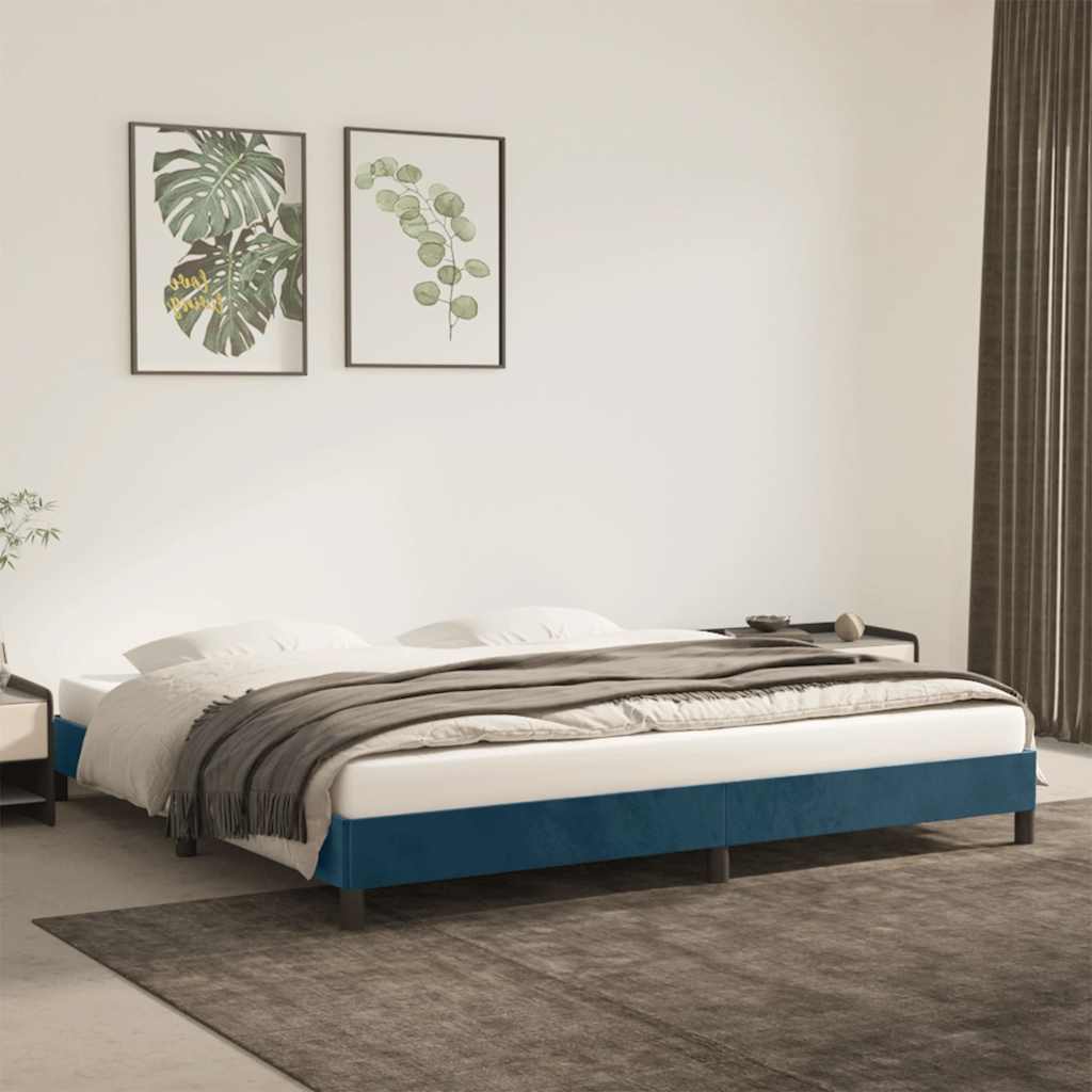 Sengeramme uden madras Mørkeblå 200x200 cm Fløjl