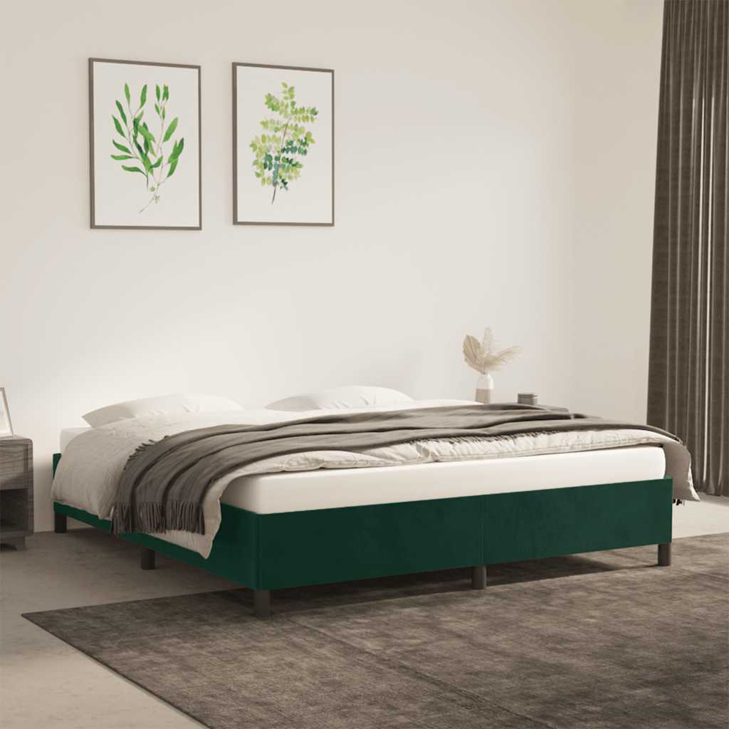 Sengeramme uden madras Mørkegrøn 160x200 cm Fløjl