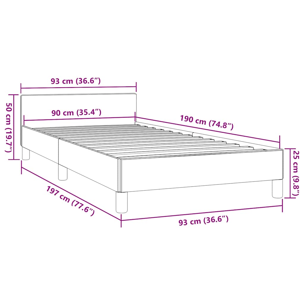 Sengeramme med hovedgærde uden madras Blå 90x190 cm Stof