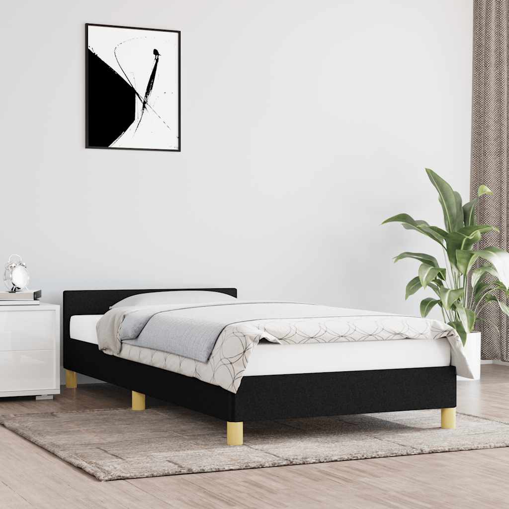 Sengeramme med hovedgærde uden madras Sort 90x200 cm Stof