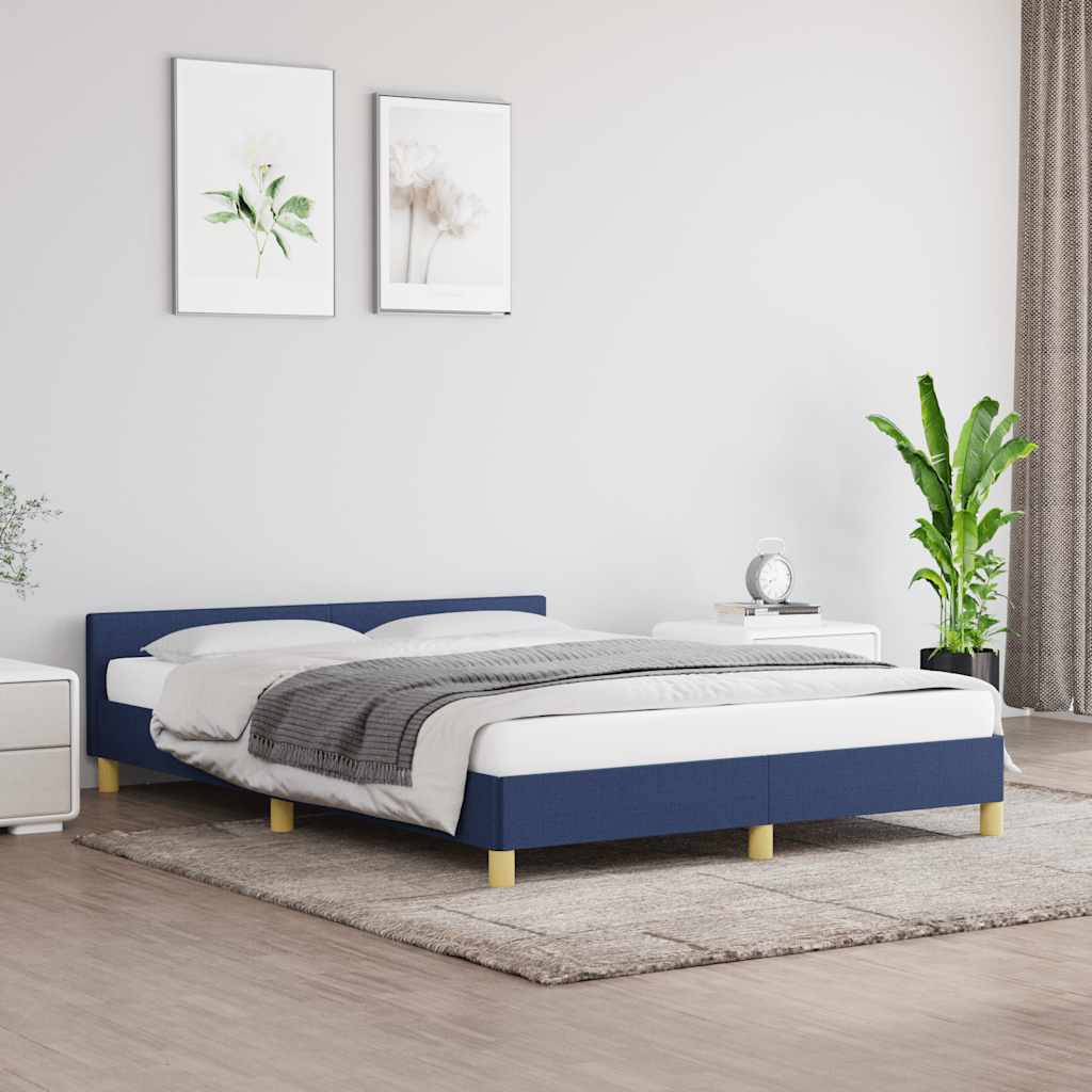 Sengeramme med hovedgærde uden madras Blå 140x190 cm Stof