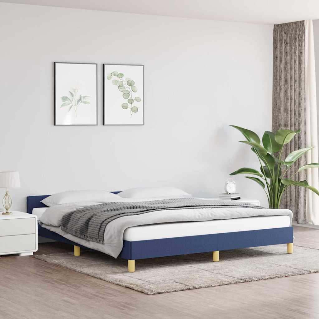 Sengeramme med hovedgærde uden madras Blå 160x200 cm Stof