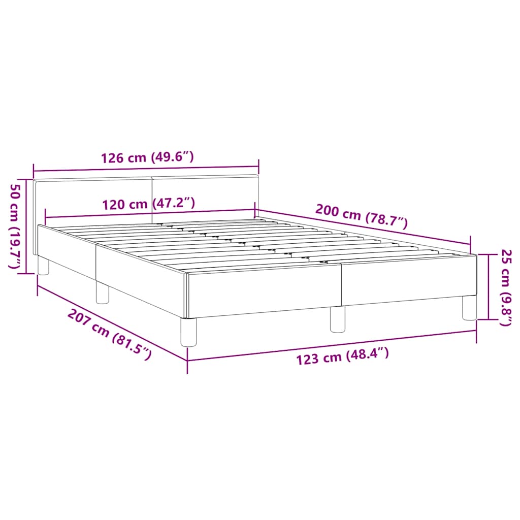 Sengeramme med hovedgærde uden madras Sort 120x200 cm
