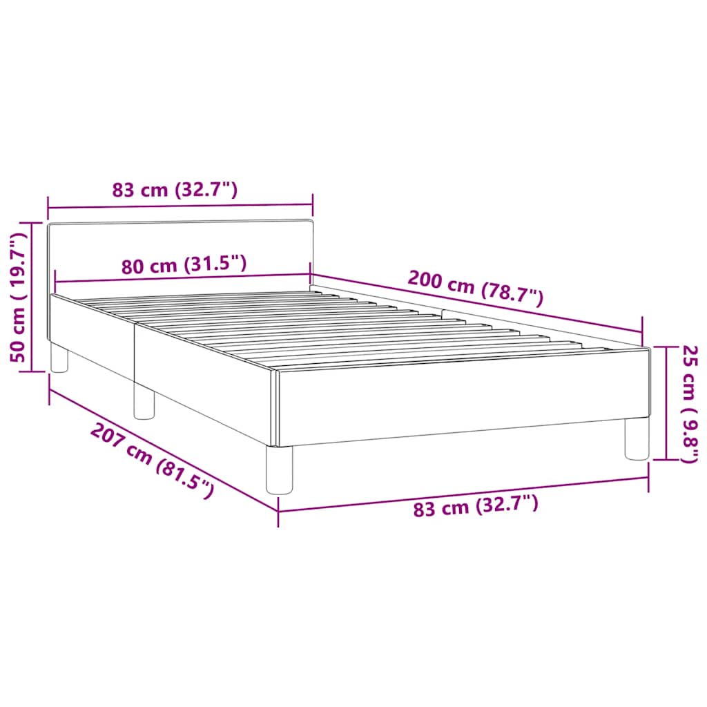 Sengeramme med hovedgærde uden madras Sort 80x200 cm Fløjl