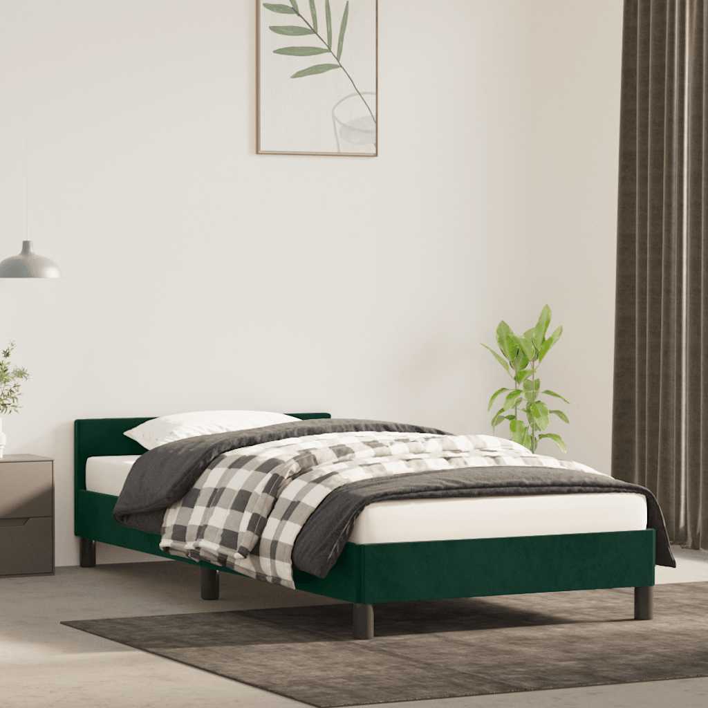 Sengeramme uden madras Mørkegrøn 90x190 cm Fløjl