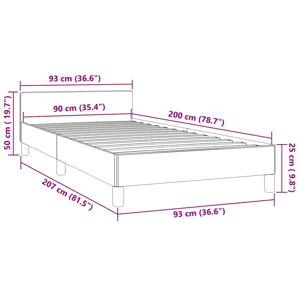 Sengeramme med hovedgærde uden madras Sort 90x200 cm Fløjl