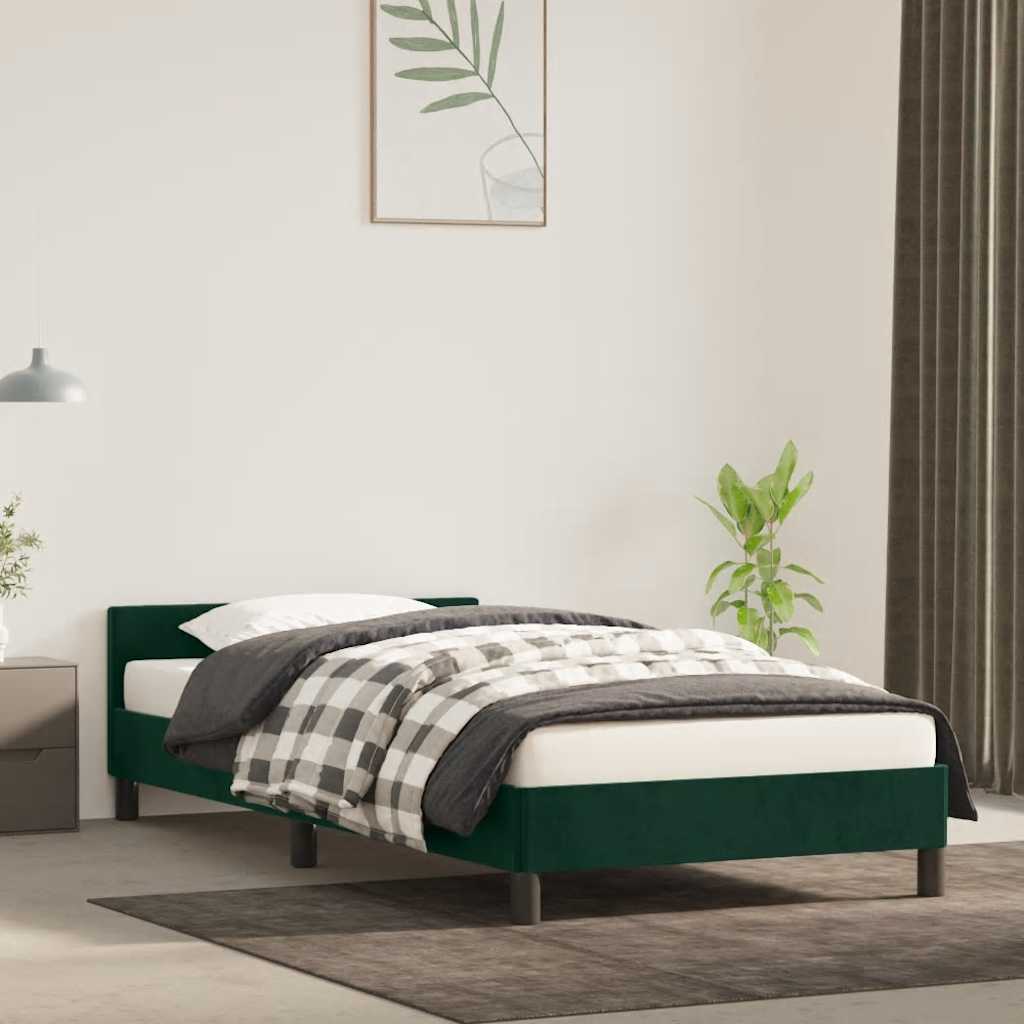Sengeramme uden madras Mørkegrøn 90x200 cm Fløjl