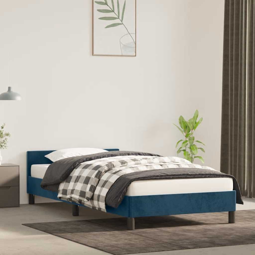 Sengeramme uden madras Mørkeblå 90x200 cm Fløjl