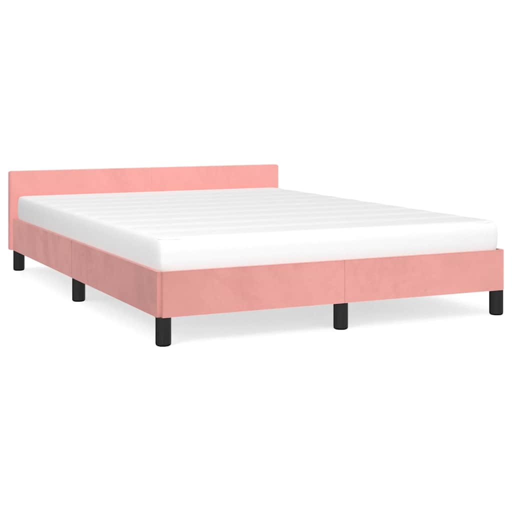 Sengeramme med hovedgærde uden madras Pink 140x190 cm Fløjl