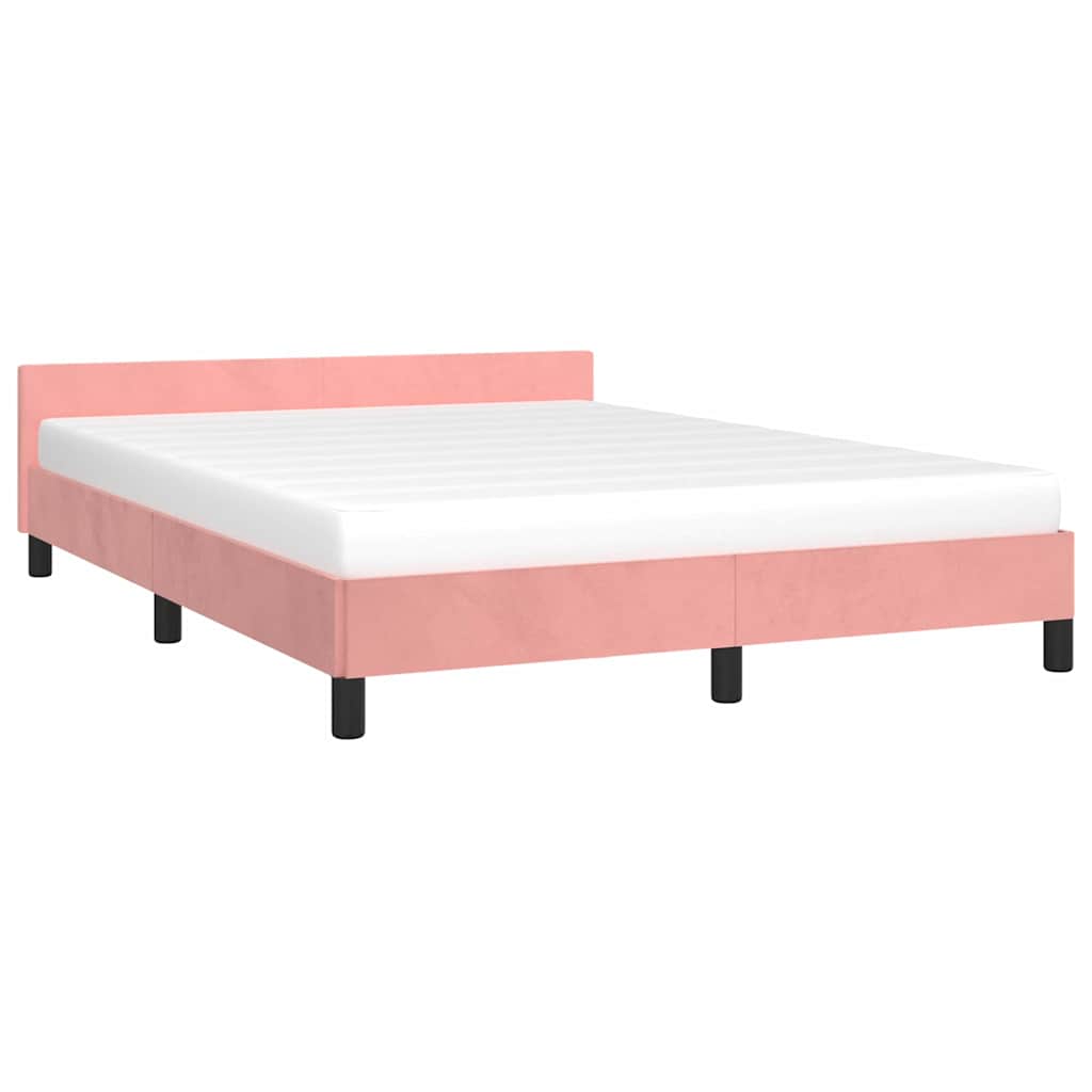Sengeramme med hovedgærde uden madras Pink 140x190 cm Fløjl