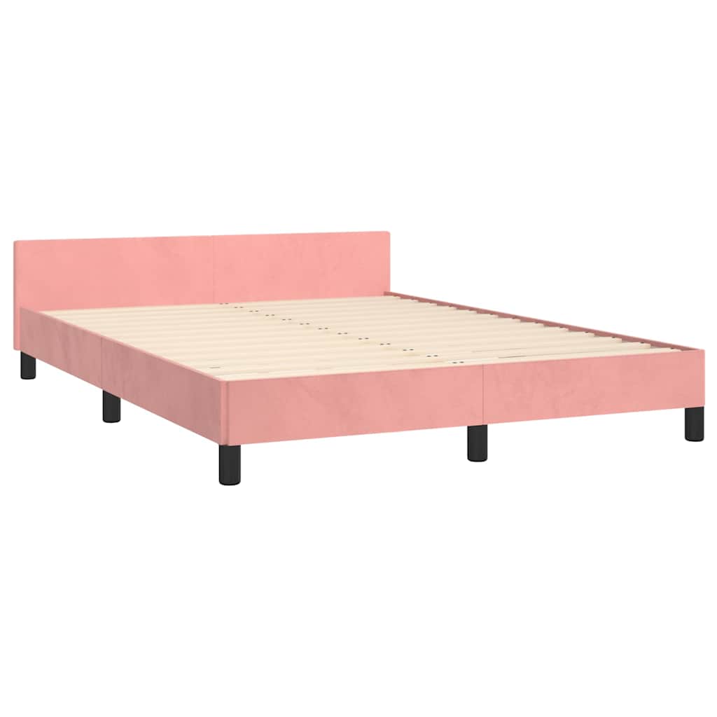 Sengeramme med hovedgærde uden madras Pink 140x190 cm Fløjl