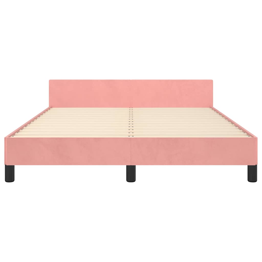 Sengeramme med hovedgærde uden madras Pink 140x190 cm Fløjl