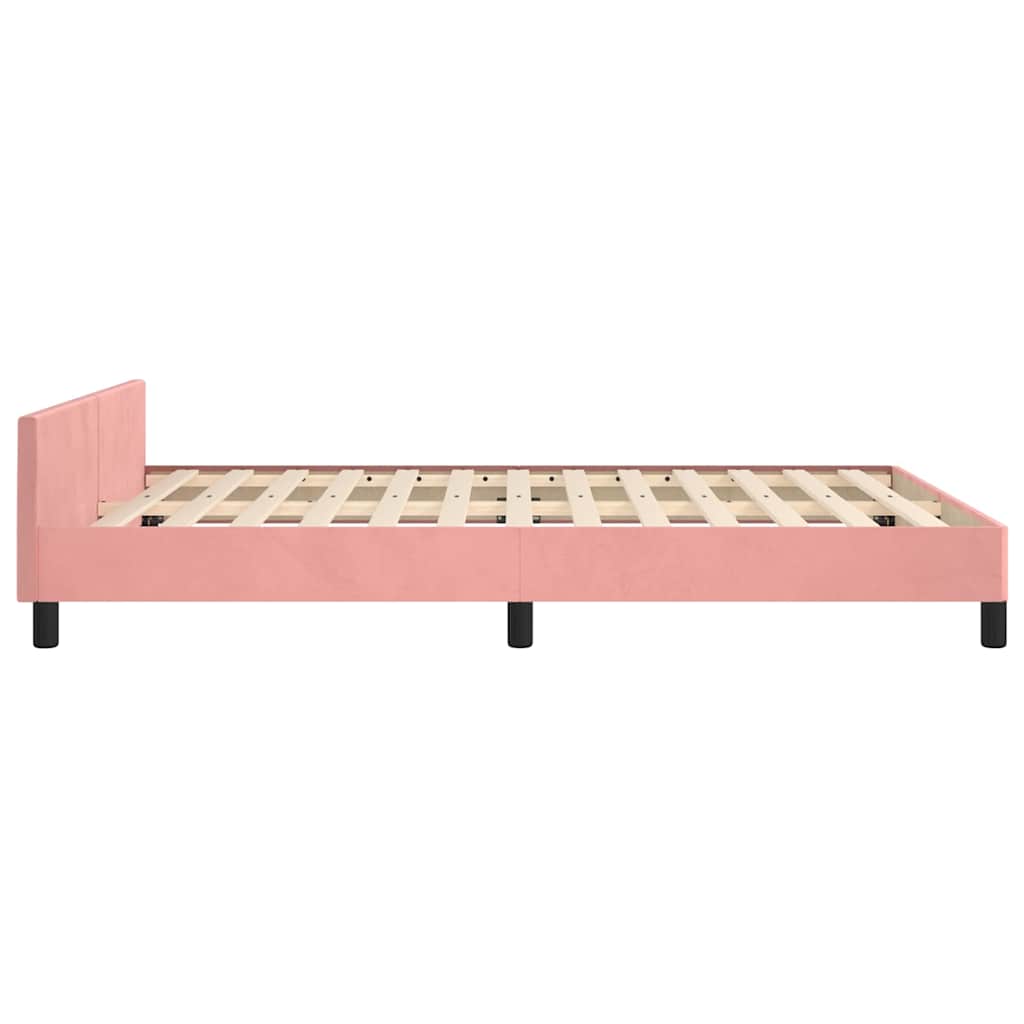 Sengeramme med hovedgærde uden madras Pink 140x190 cm Fløjl