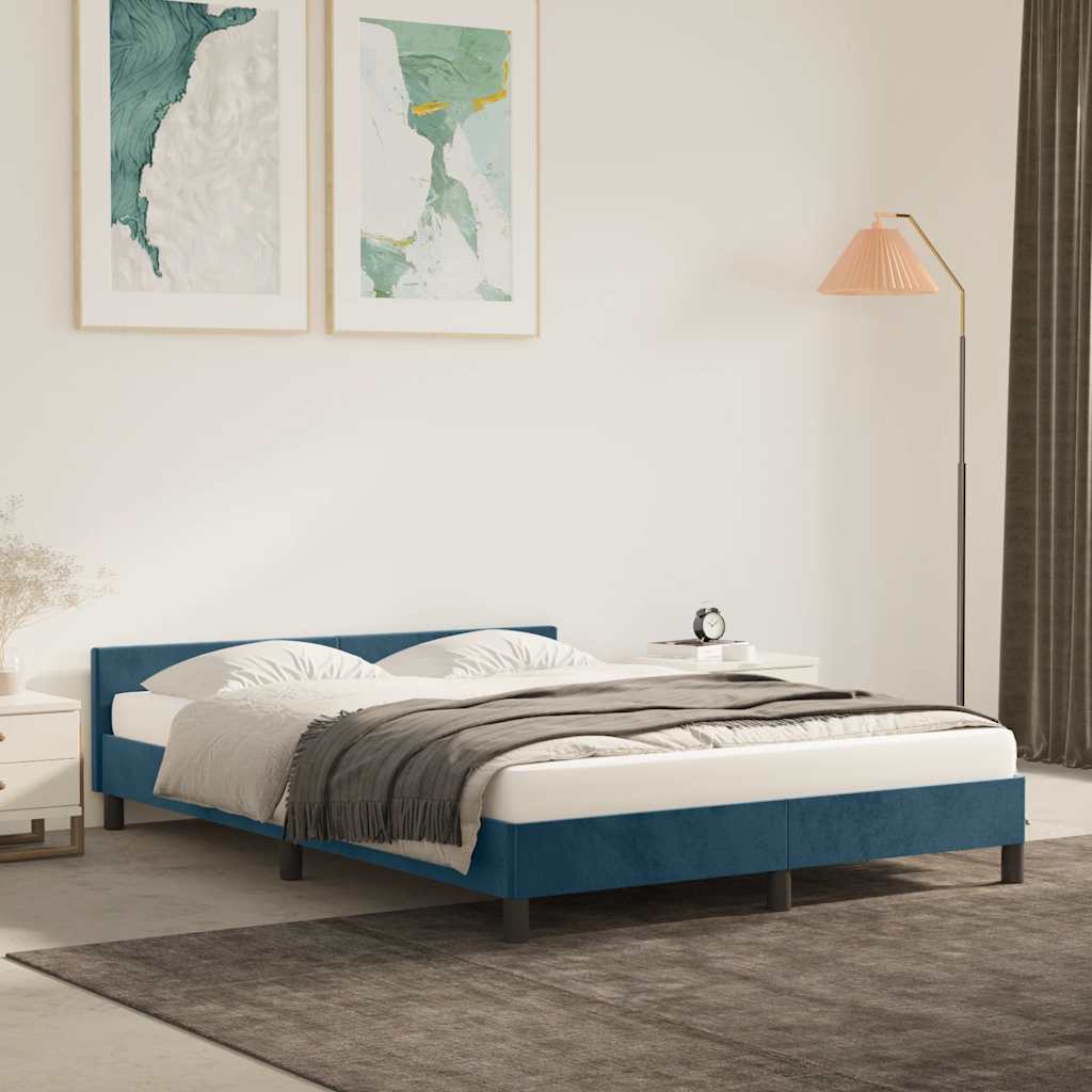 Sengeramme uden madras Mørkeblå 140x200 cm Fløjl