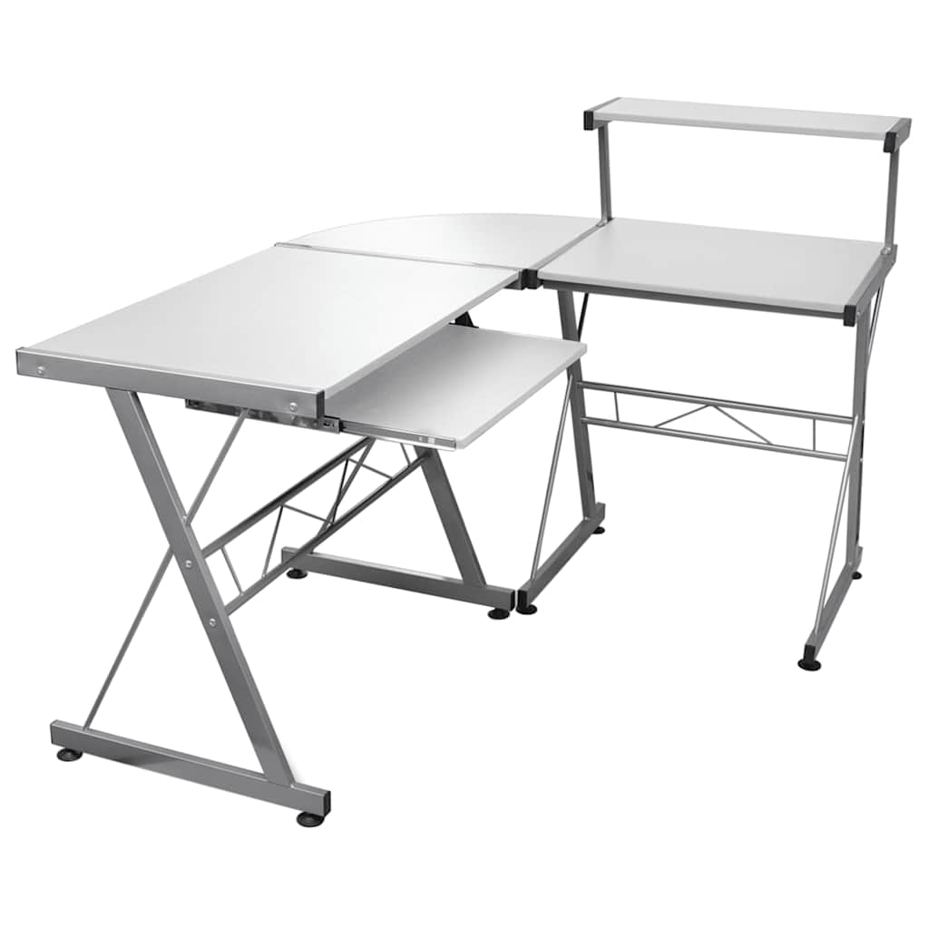 computerbord til hjørne 132x112x99 cm konstrueret træ hvid
