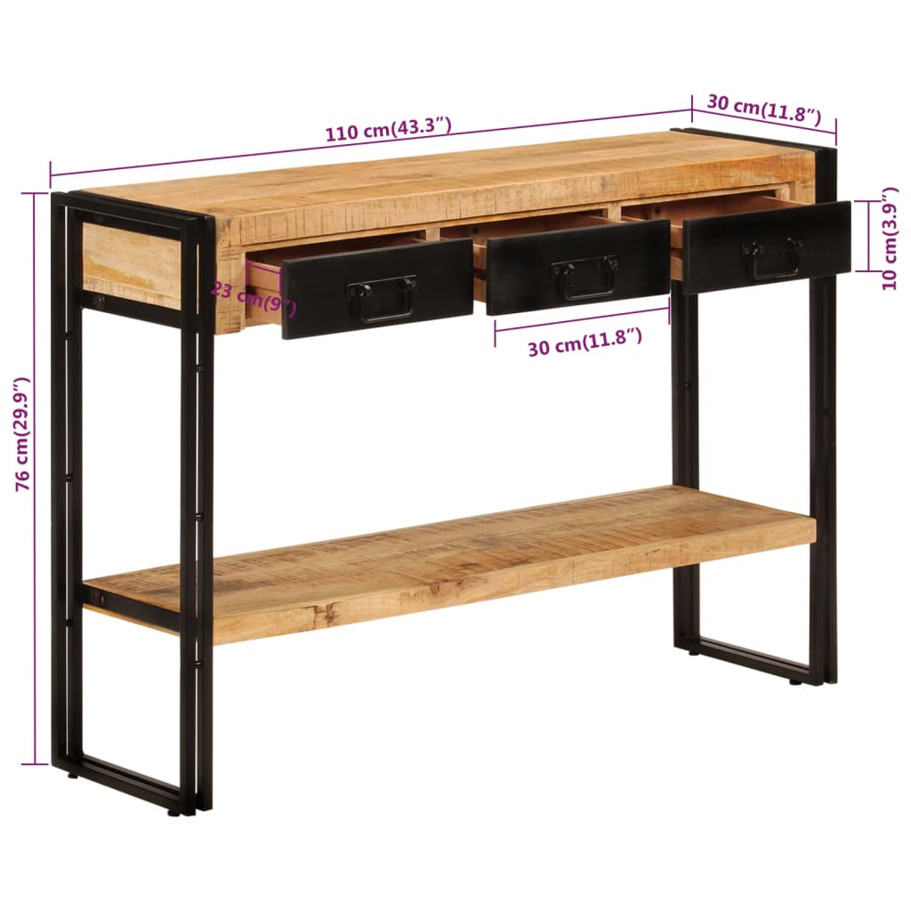 konsolbord 110x30x76 cm massivt mangotræ