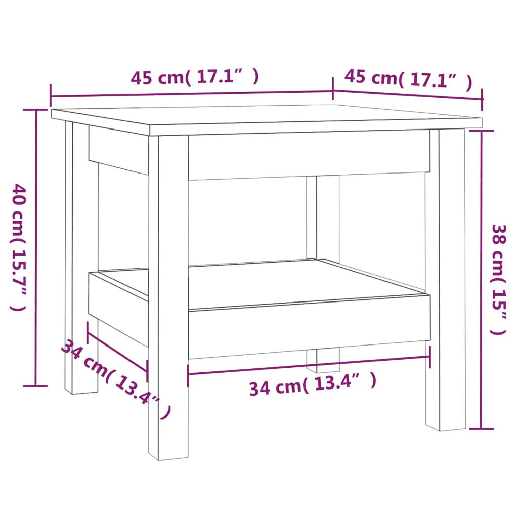 sofabord 45x45x40 cm massivt træ fyrretræ