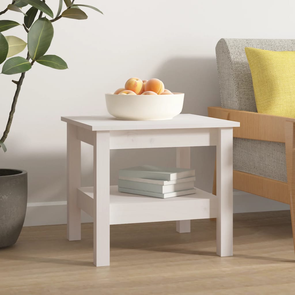 sofabord hvid 45x45x40 cm massivt træ fyrretræ