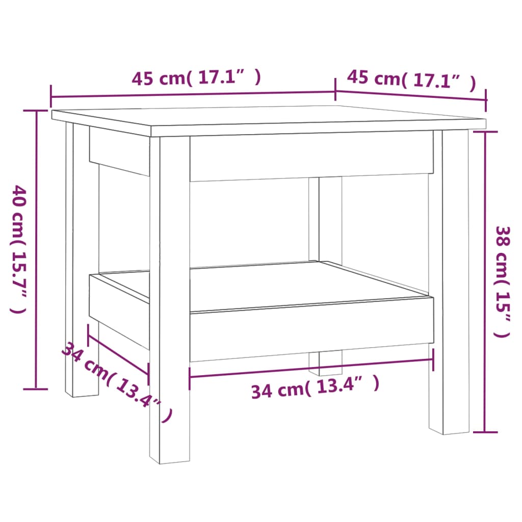 sofabord hvid 45x45x40 cm massivt træ fyrretræ