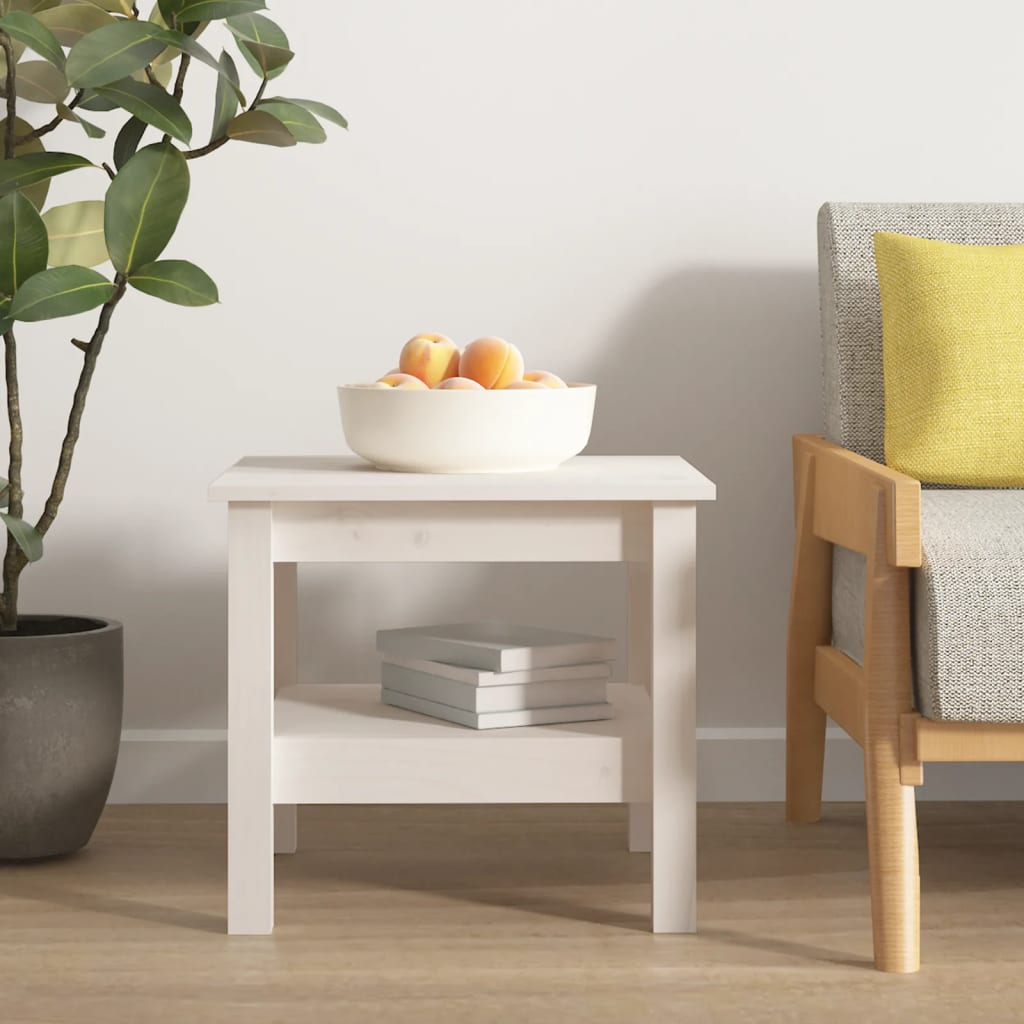 sofabord hvid 45x45x40 cm massivt træ fyrretræ