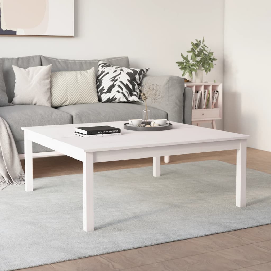 sofabord 100x100x40 cm massivt fyrretræ hvid
