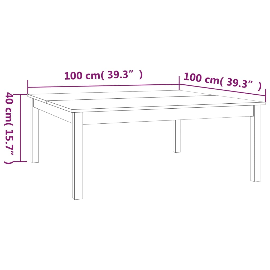 sofabord 100x100x40 cm massivt fyrretræ hvid