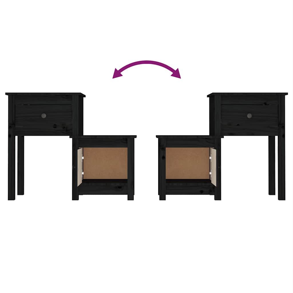 sengebord 79,5x38x65,5 cm massivt fyrretræ sort