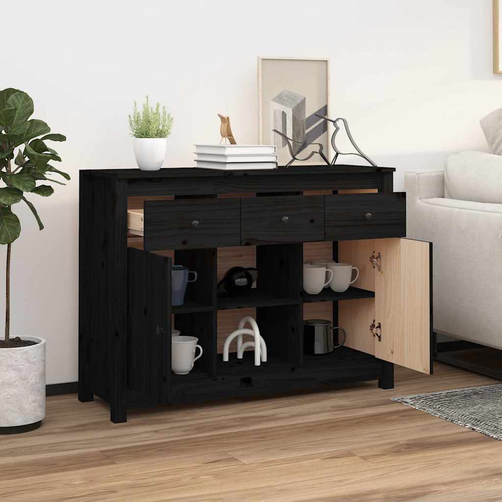skænk 100x35x74,5 cm massivt fyrretræ sort