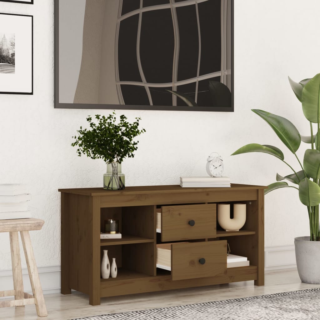 tv-bord 103x36,5x52 cm massivt fyrretræ gyldenbrun