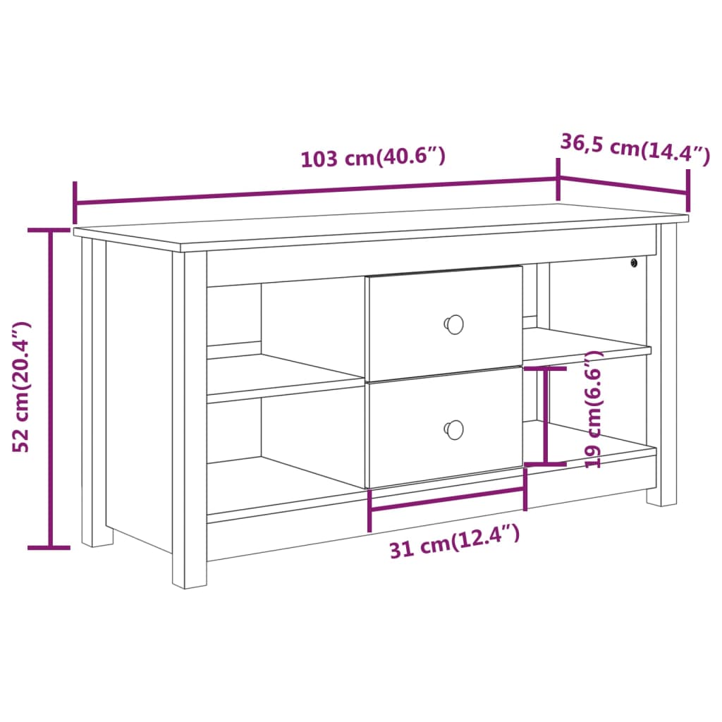 tv-bord 103x36,5x52 cm massivt fyrretræ gyldenbrun