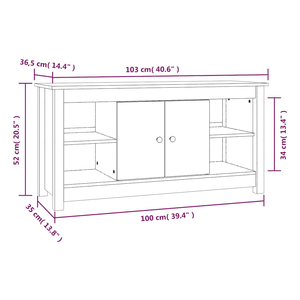 tv-bord 103x36,5x52 cm massivt fyrretræ sort