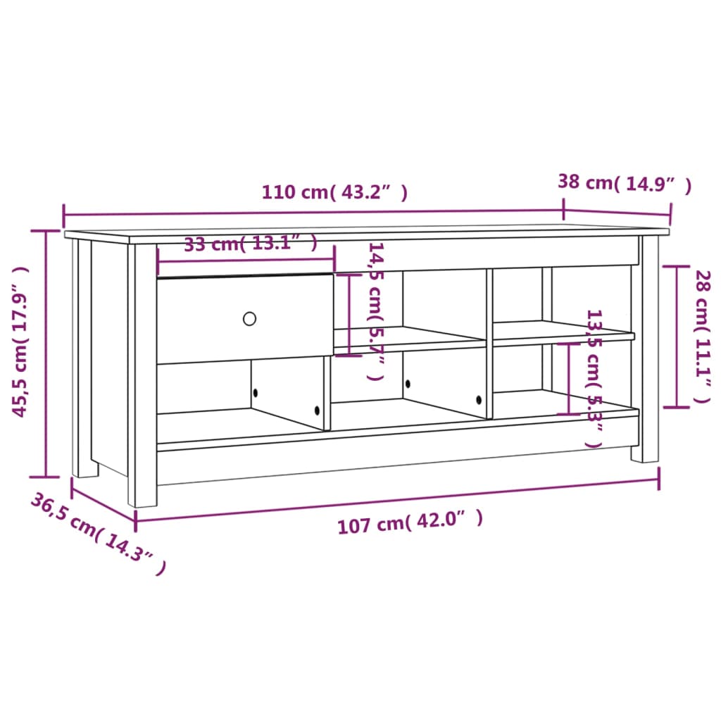 skoreol 110x38x45,5 cm massivt fyrretræ