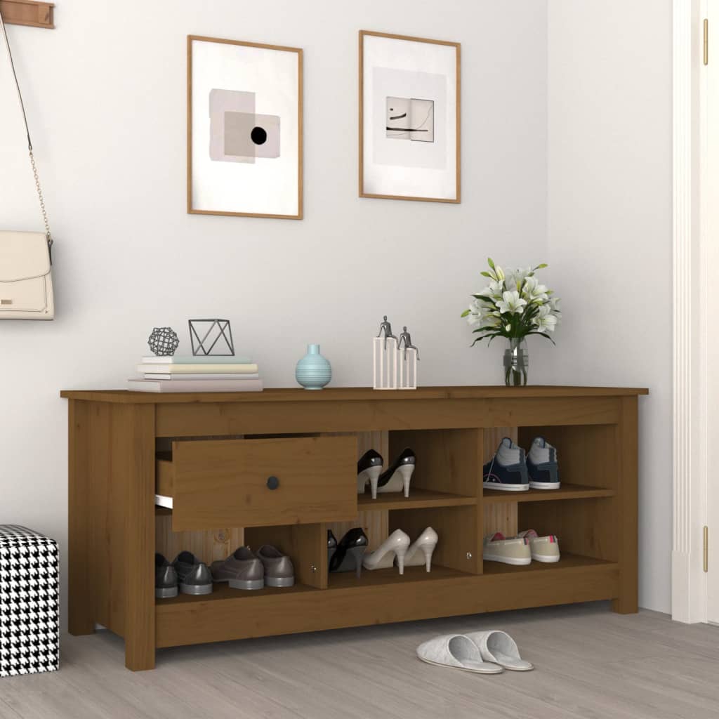 skoreol 110x34x45 cm massivt fyrretræ gyldenbrun