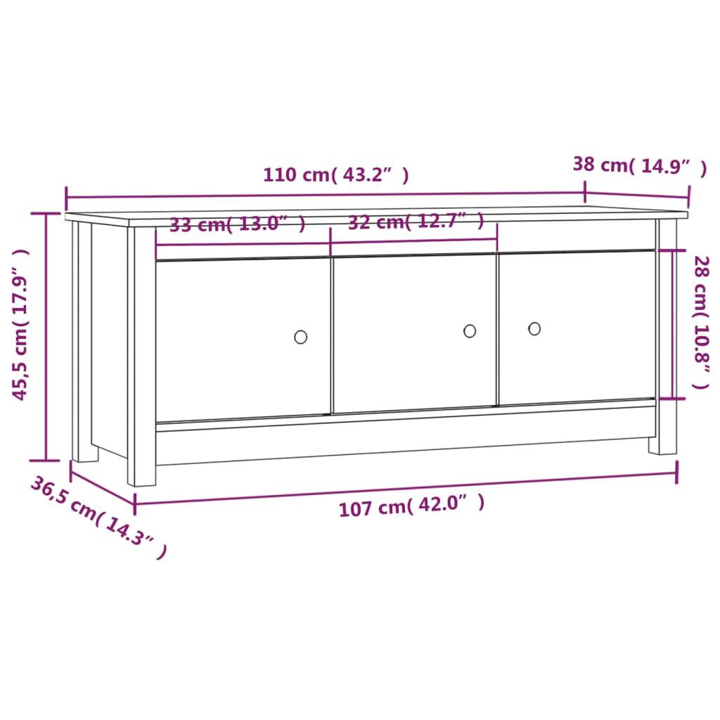 skoskab 110x38x45,5 cm massivt fyrretræ