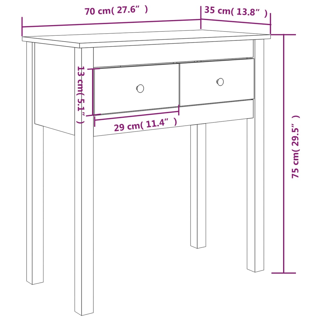 konsolbord 70x35x75 cm massivt fyrretræ