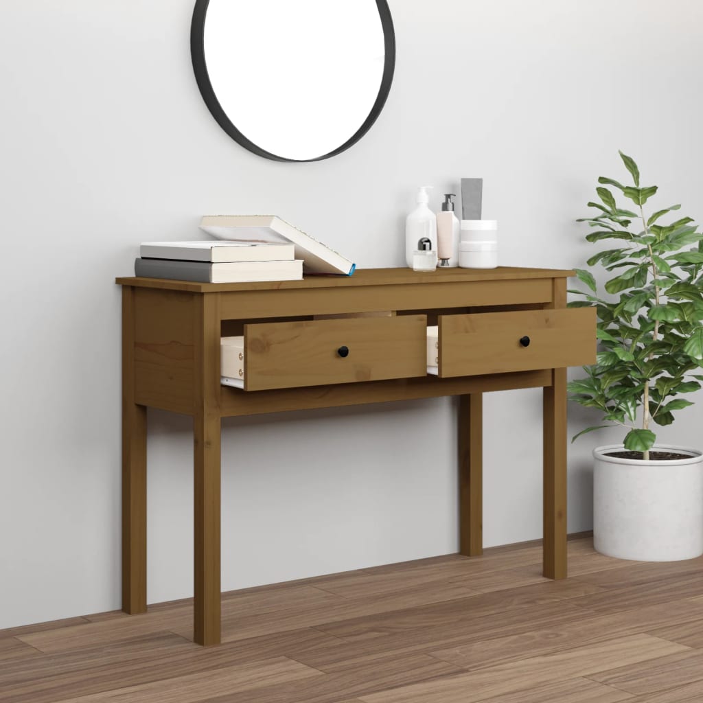konsolbord 100x35x75 cm massivt fyrretræ gyldenbrun