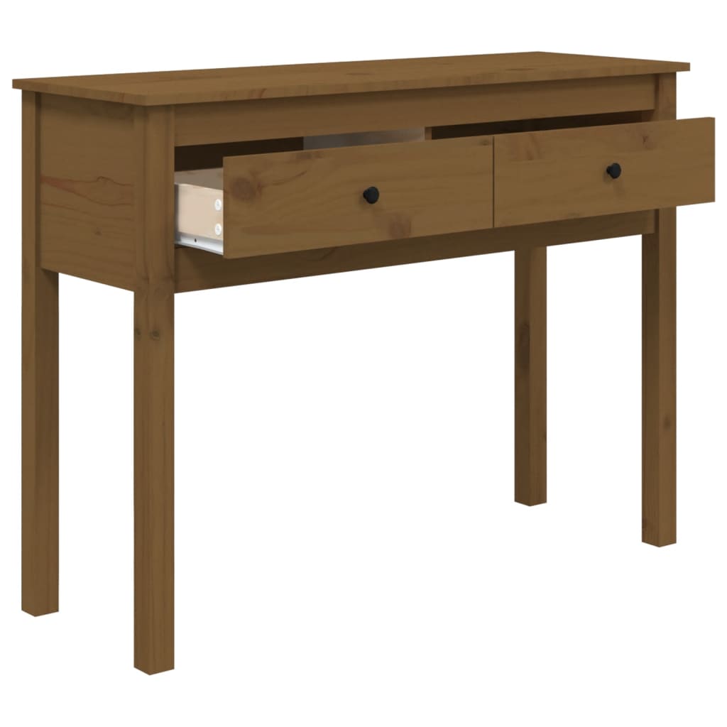 konsolbord 100x35x75 cm massivt fyrretræ gyldenbrun