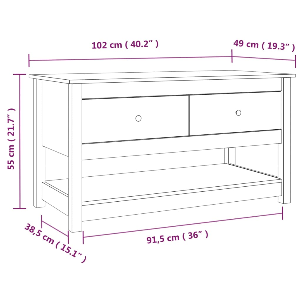 sofabord 102x49x55 cm massivt fyrretræ