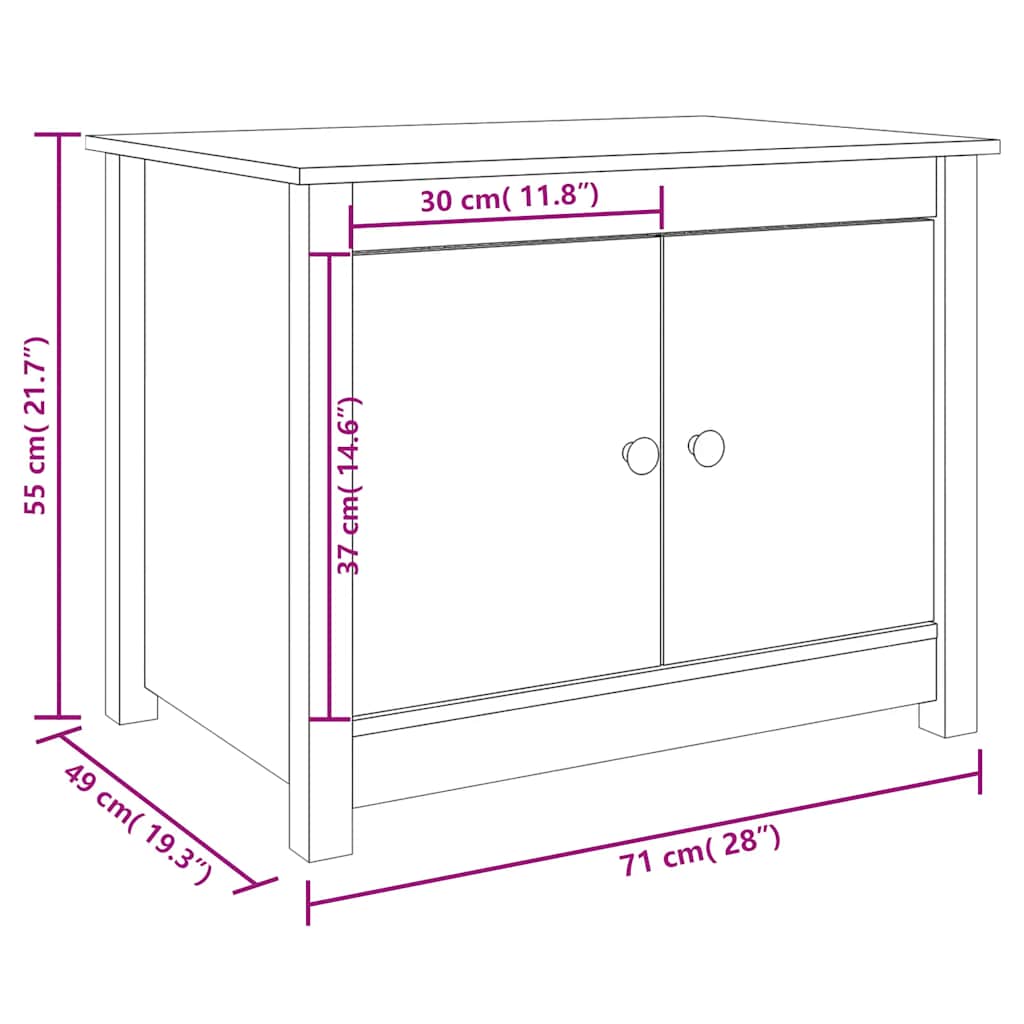 sofabord 71x49x55 cm massivt fyrretræ sort
