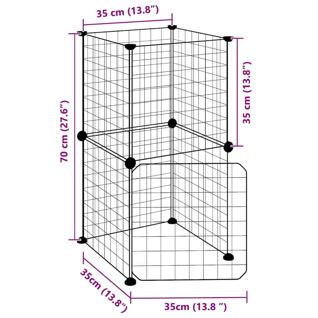 8-panels kæledyrsindhegning med låge 35x35x70 cm stål sort
