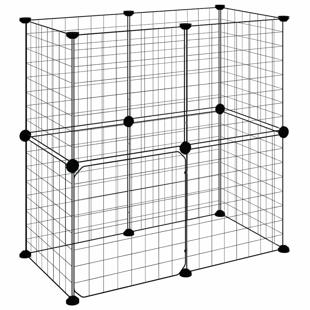 12-panels kæledyrsindhegning med låge 70x35x70 cm stål sort