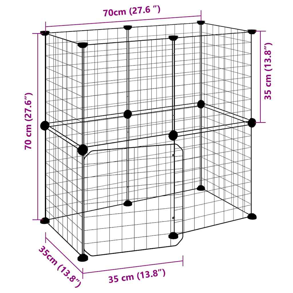12-panels kæledyrsindhegning med låge 70x35x70 cm stål sort