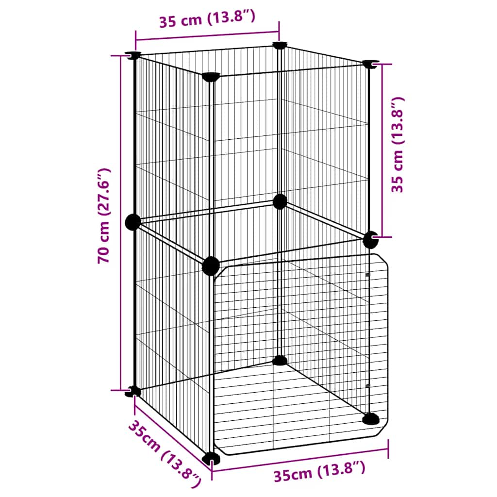 8-panels kæledyrsindhegning med låge 35x35x70 cm stål sort